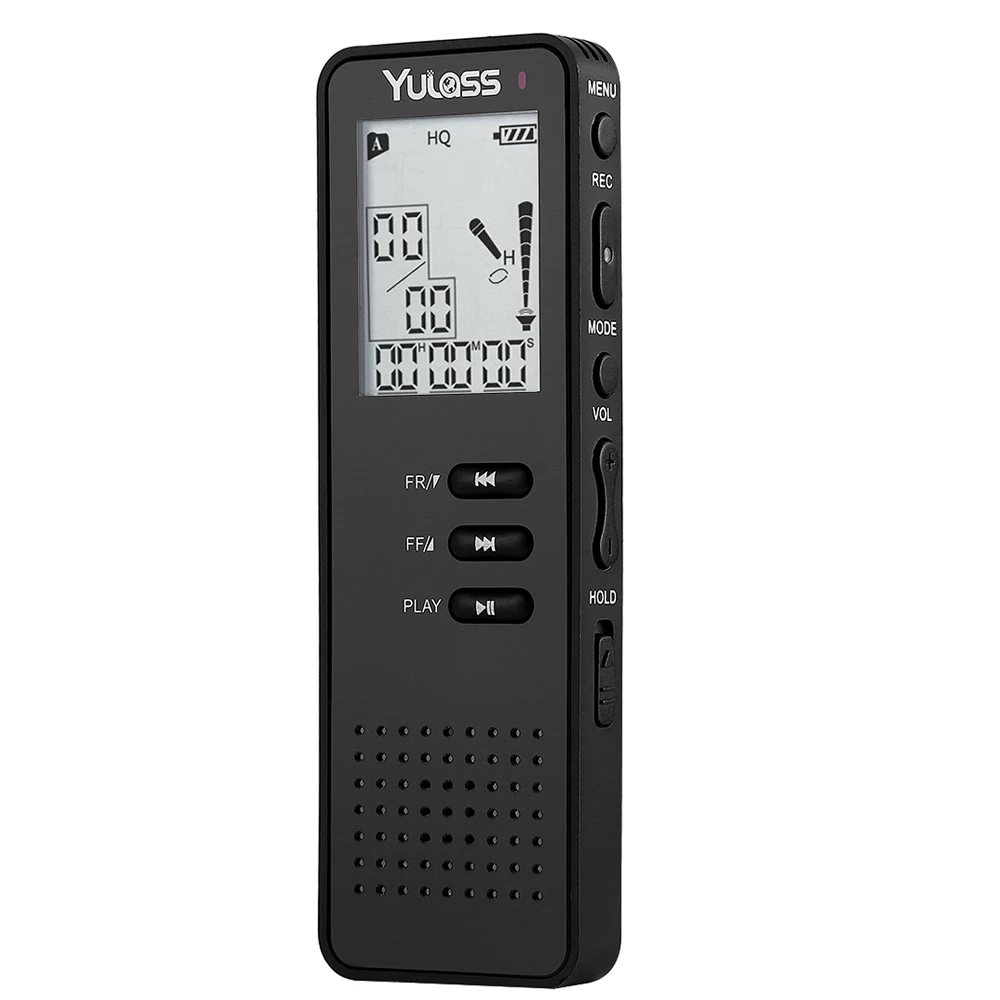 Цифровой диктофон Yulass 8 Гб Профессиональный портативный диктофон с MP3-плеером/TF картой до 64 Гб черный
