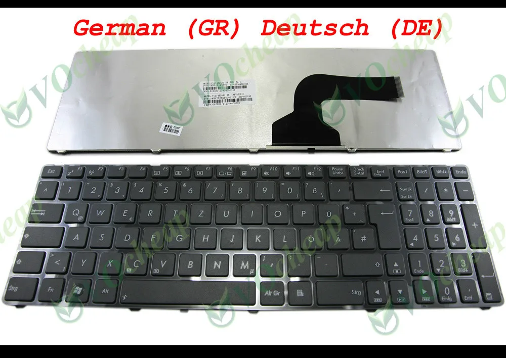 

Новая клавиатура для ноутбука Asus G60 K52 U50 UX50 X61 G60J G60V G60JX G60VX, черная немецкая клавиатура с рамкой, V111462AK