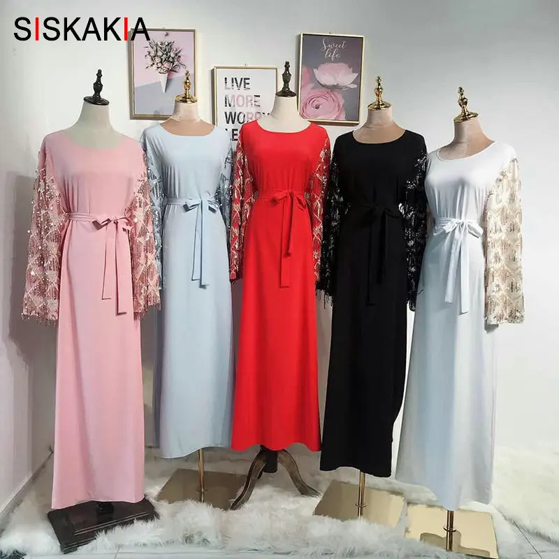 Siskakia/Повседневные мусульманские женские платья модное платье с кисточками и