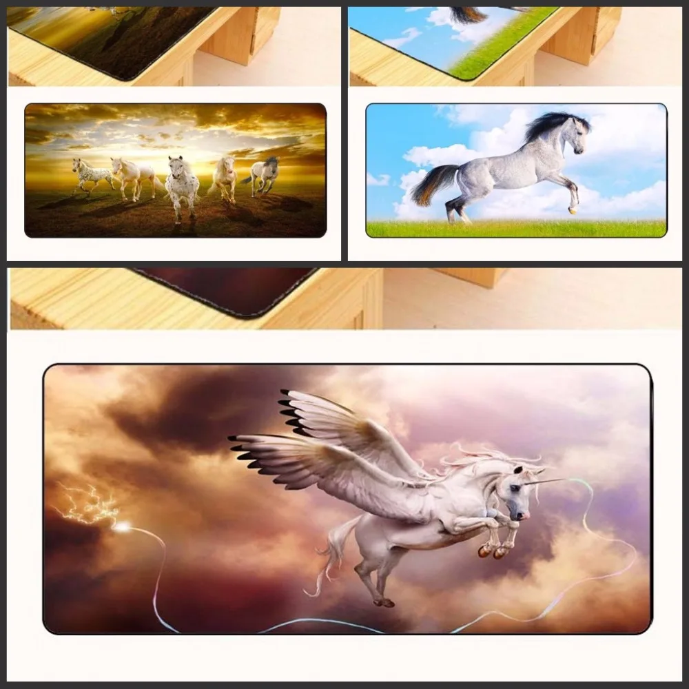Игровой коврик для мыши Yuzuoan Horse Animal размер XXL Прошитые края водонепроницаемая