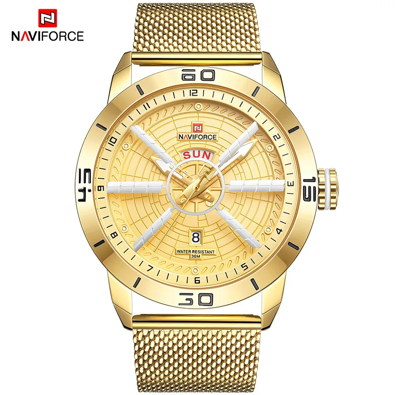 GGG NAVIFORCE мужские s часы Топ бренд Роскошные спортивные часы сетка сталь Дата Неделя водонепроницаемые кварцевые часы для мужчин часы Relogio Masculino - Цвет: GGG