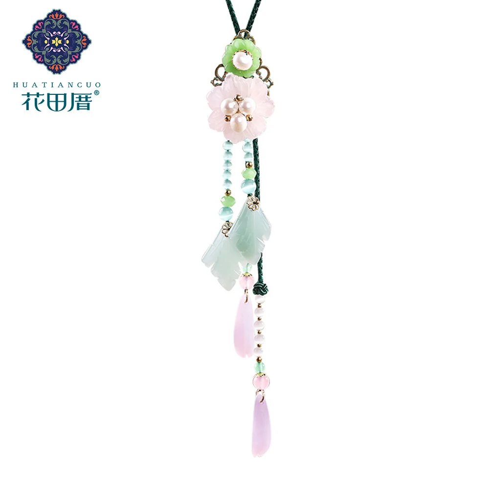 

Ethnic Handmade Tassel Colored Glass Flower Freshwater Peral ImitationOpal Bead RopeChain WomanJewelry Pendant Necklace CL-18005