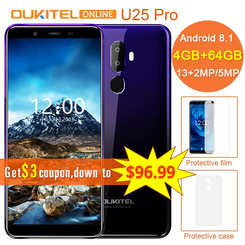 Oukitel U25 pro смартфон с 5 дюймовым дисплеем восьмиядерным процессором MTK6750T ОЗУ 4 Гб