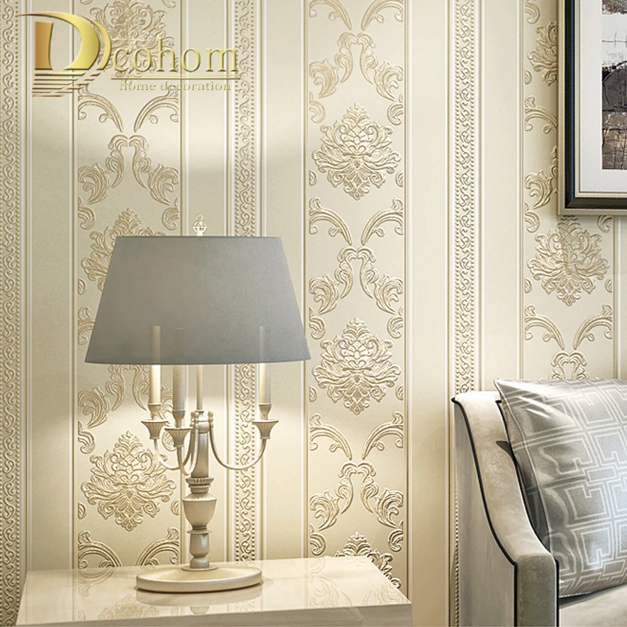 Modern Luxury Homes Decor European Striped Damask Wallpaper For Walls Bedroom Living room Embossed Grey Beige Wall paper Rolls |