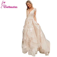 v neck wedding dresses 2020 simple tulle appliques long sleeves vestido de noiva robe de mariage dresses married bridal gown