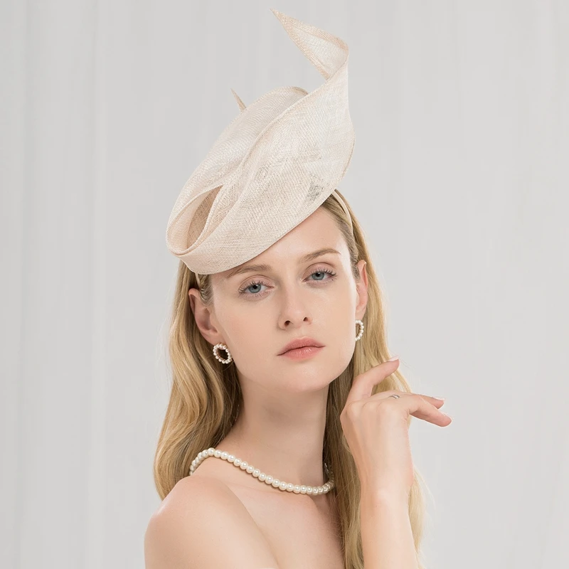 British Hemp Yarn Fedoras Hat Female Early Spring Linen Elegant Banquet Wedding Cap Lady Fashion Church Pure Color Caps H216