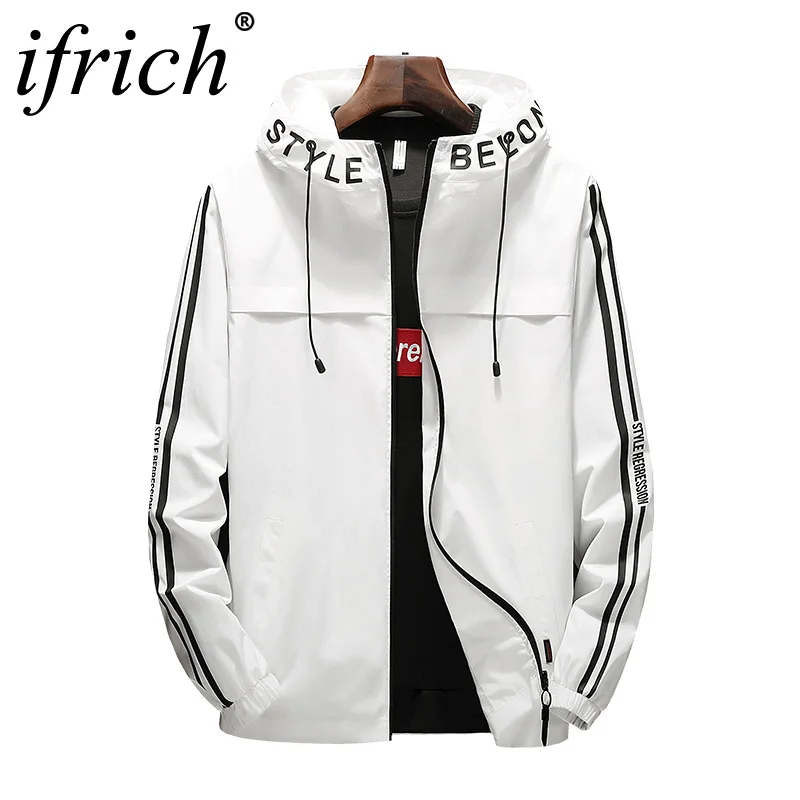 

Spring Autumn Young Men Windbreaker Hooded Jacket Slim Thin Jackets Streetwear Hip Hop Clothing Top Quality Waterproof Plus Size