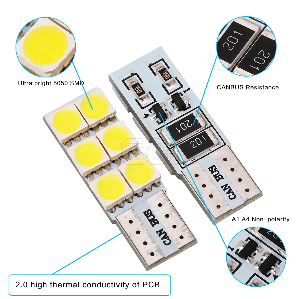 Оптовая продажа Автомобильные светодиодные лампы 100 шт./лот T10 6smd 5050 led w5w LED canbus