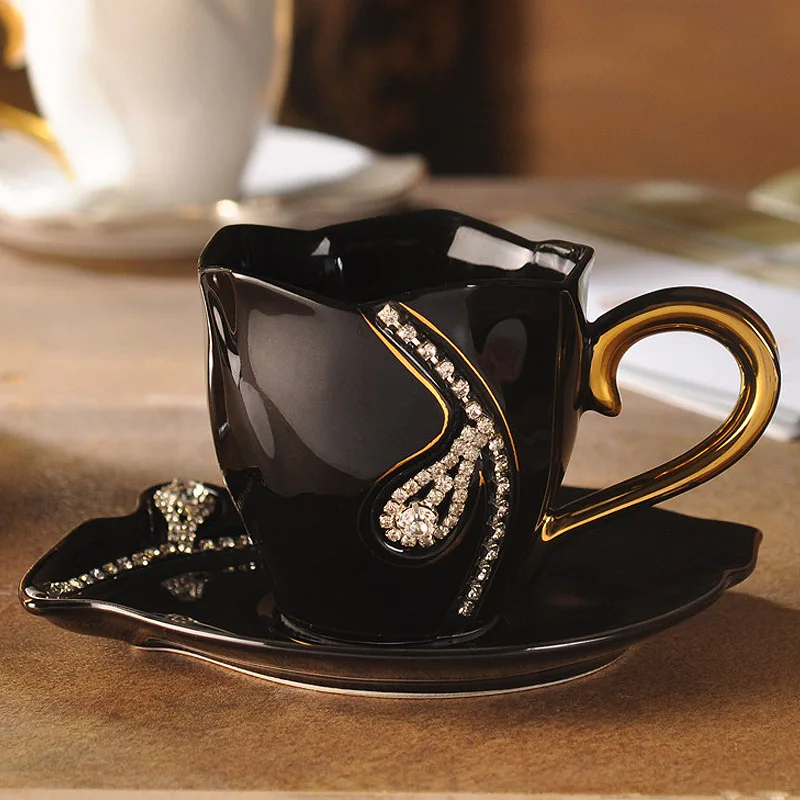 YeFine со стразами чашки и блюдца костяного фарфора Кофе расширенный набор Diamante Чай