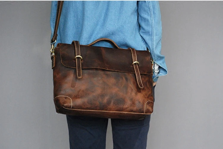 Retro Men Handbags Genuine Leather Shoulder Bag Diagonal 14&quot Laptop Business Briefcase Crossbody Messenger Bags Vintage |