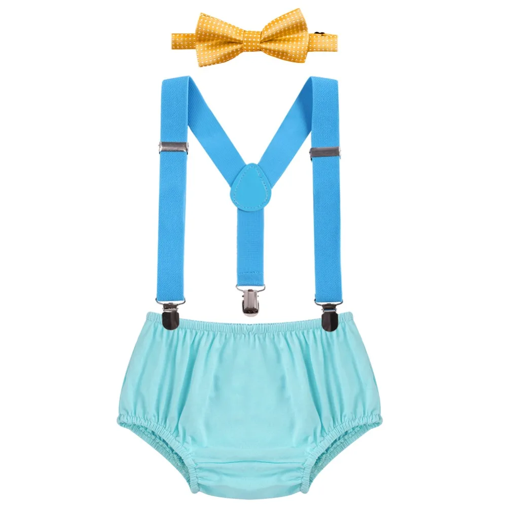 Cute Baby Boy Girl Clothes 3pcs Sets Diaper Cover Bottoms + Suspenders Bow tie Wedding Birthday Cake Smash Outfit | Детская одежда и