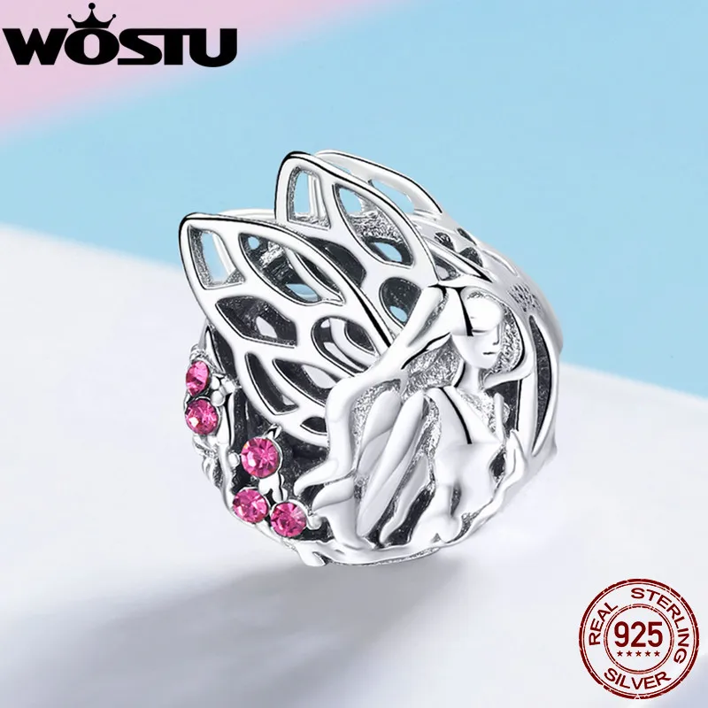 WOSTU Настоящее 925 пробы Серебряная Бабочка Фея Шарм шарик подходит DIY браслет кулон S925 серебряные ювелирные изделия подарок CQC921