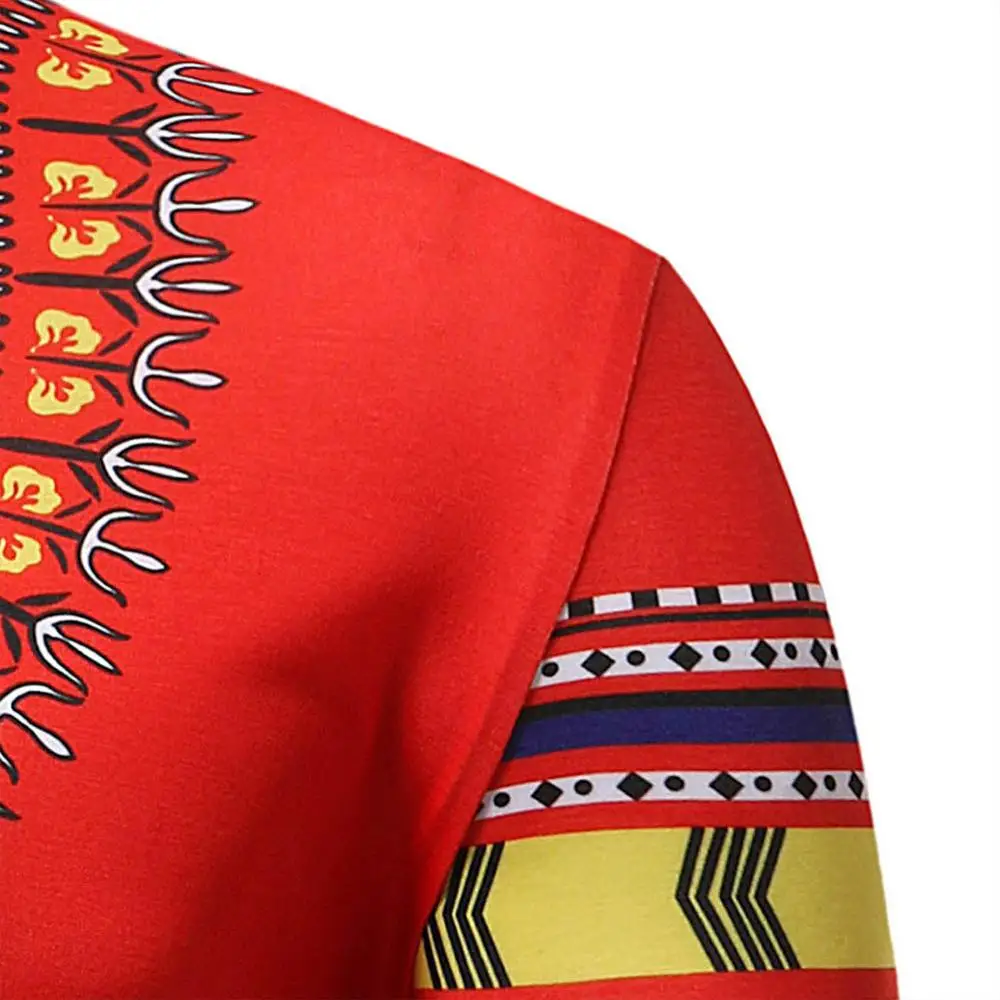 SUNGIFT African Men's Top Dashiki Polo Neck Print Short Sleeve Men Shirt Clothes 2019 Summer Faddish T-Shirt | Тематическая