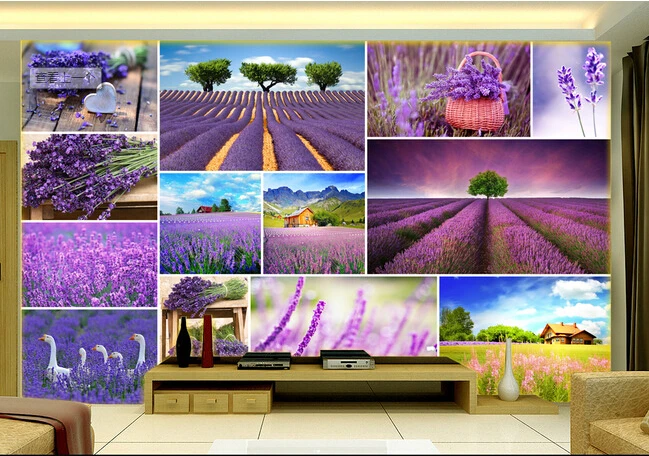 

The latest 3D murals, de parede Papel, beautiful romantic Lavender. Living room, sofa TV background bedroom wall paper.