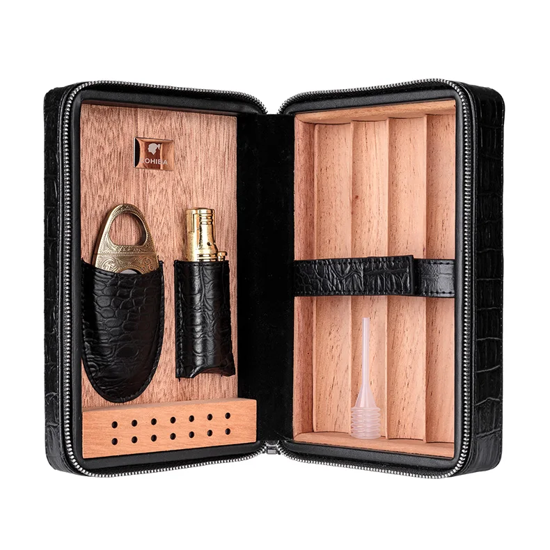Cohiba портсигар Humidor портативный кедровый деревянный кожаный дорожный набор с увлажнителем Подарочная коробка(без зажигалки резак) CLA-T113-1