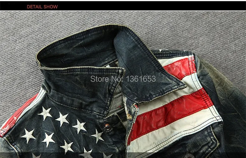 Джинсовая куртка с американским флагом для мужчин модная мотоциклетная