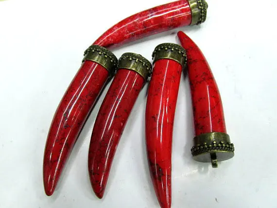 

50pcs 70-90mm Turquoise DIY beads Brass Cap Pendant,Pepper Sharp Spikes Horn Red black blue white mixed beads