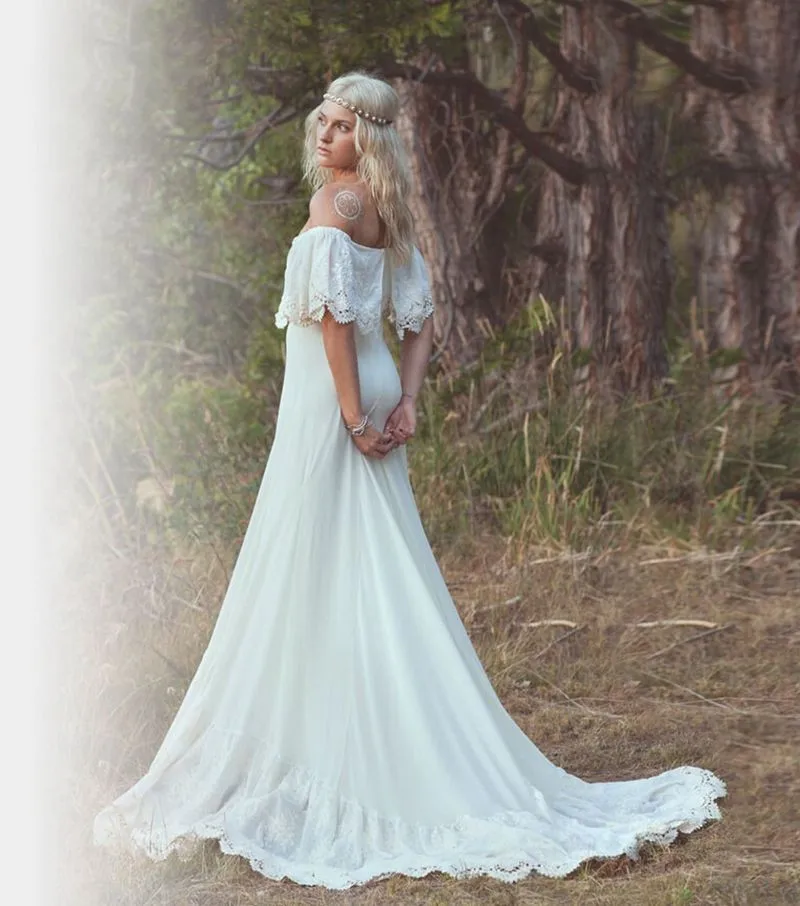 Новое Прибытие Модест Пляж 2017 Свадебные Платья Boho Свадебное Платье Кружева Gowna С