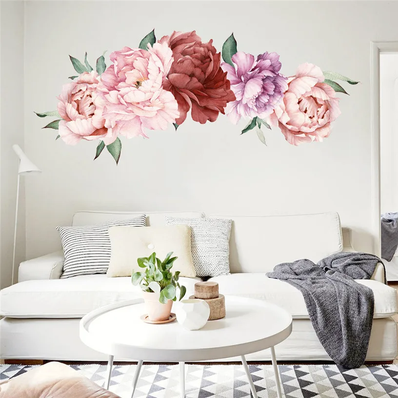 Peony Rose Flowers wall sticker living room for home interior decoration Decals wallpaper Printing Glass stickers ma24 | Дом и сад