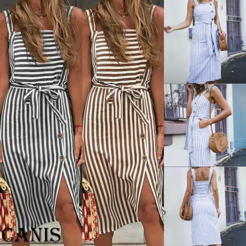 2019 женские летние короткие полосатые вечерние пляжные платья сарафан | Женская