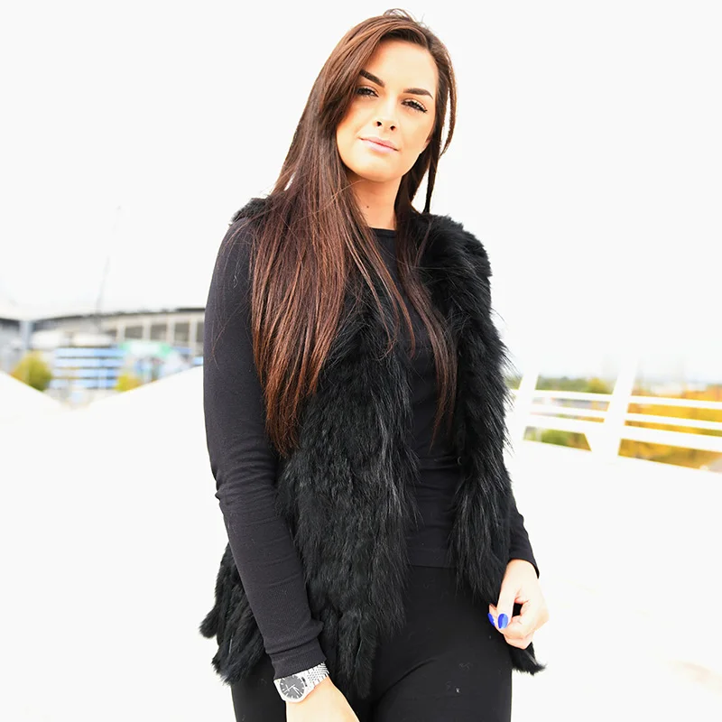 Женский зимний вязаный жилет из натурального кроличьего меха|vest winter|fur vestwinter vest |