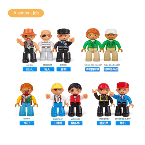 5 10 20. Кубики, Набор фигурок Duplo, совместимые фигурки, блоки, большие кирпичи, персонажи, семья, полиция, строительный блок, игрушка - Цвет: A series-job
