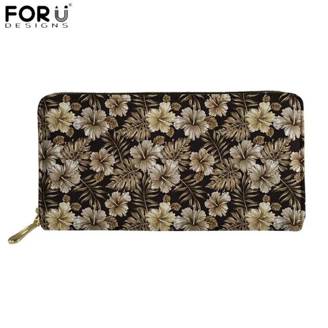 FORUDESIGNS/Новые модные длинные кошельки Гибискус Гавайская тропическая Цветочная дизайнерская Брендовая женская сумка-клатч из искусственной кожи Сумочка для телефона - Цвет: HX432Z21