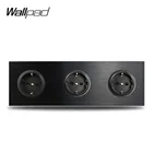 Wallpad L6 черная алюминиевая тройная розетка европейского стандарта Schuko, электрическая розетка, сатинированная металлическая рамка, двойная пластина 258*86 мм