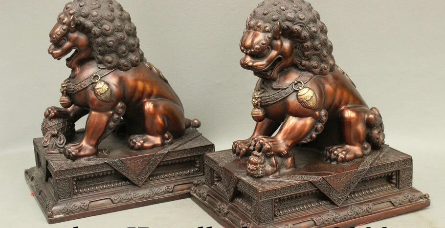 10 &quotFengShui китайская Бронзовый народный Лаки гарад собака фу дверь собаки Статуя