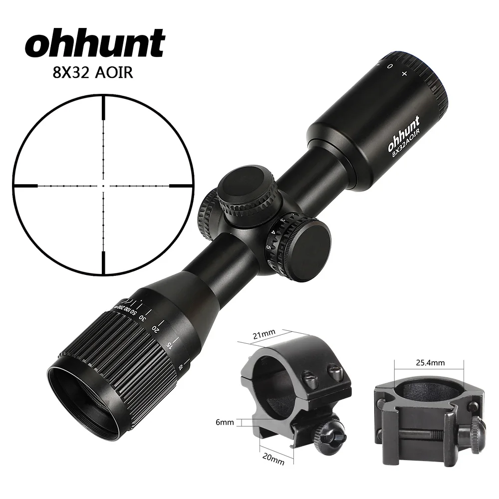 25.4mm-Picatinny-CDK Ohhunt 8X32 AOIR охотничий компактный прицел для винтовки Mil Dot с подсветкой Стекло травленый визир прицел тактический оптика прицел - Цвет: 25.4mm-Picatinny-CDK