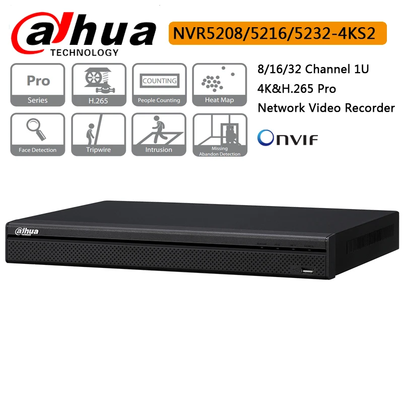 Оригинальный Dahua 8CH 16CH 32CH NVR5208 4KS2 NVR5216 H.265 Pro сетевой видеорегистратор до 12MP