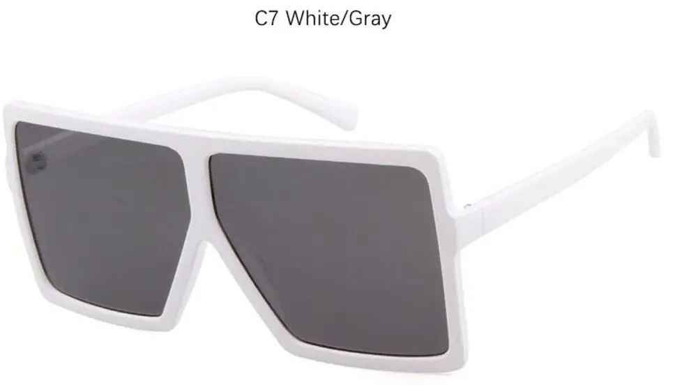 C7 white gray Женские солнцезащитные очки больших размеров, модные, новинка, брендовые, с большой квадратной оправой, с плоским верхом, солнцезащитные очки, женские, Ретро стиль, полностью черные солнцезащитные очки - Цвет линз: C7 white gray