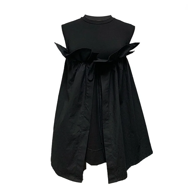 

PERHAPS U Women Black Sleeveless Drawstring Mini Short Dress Summer D1094