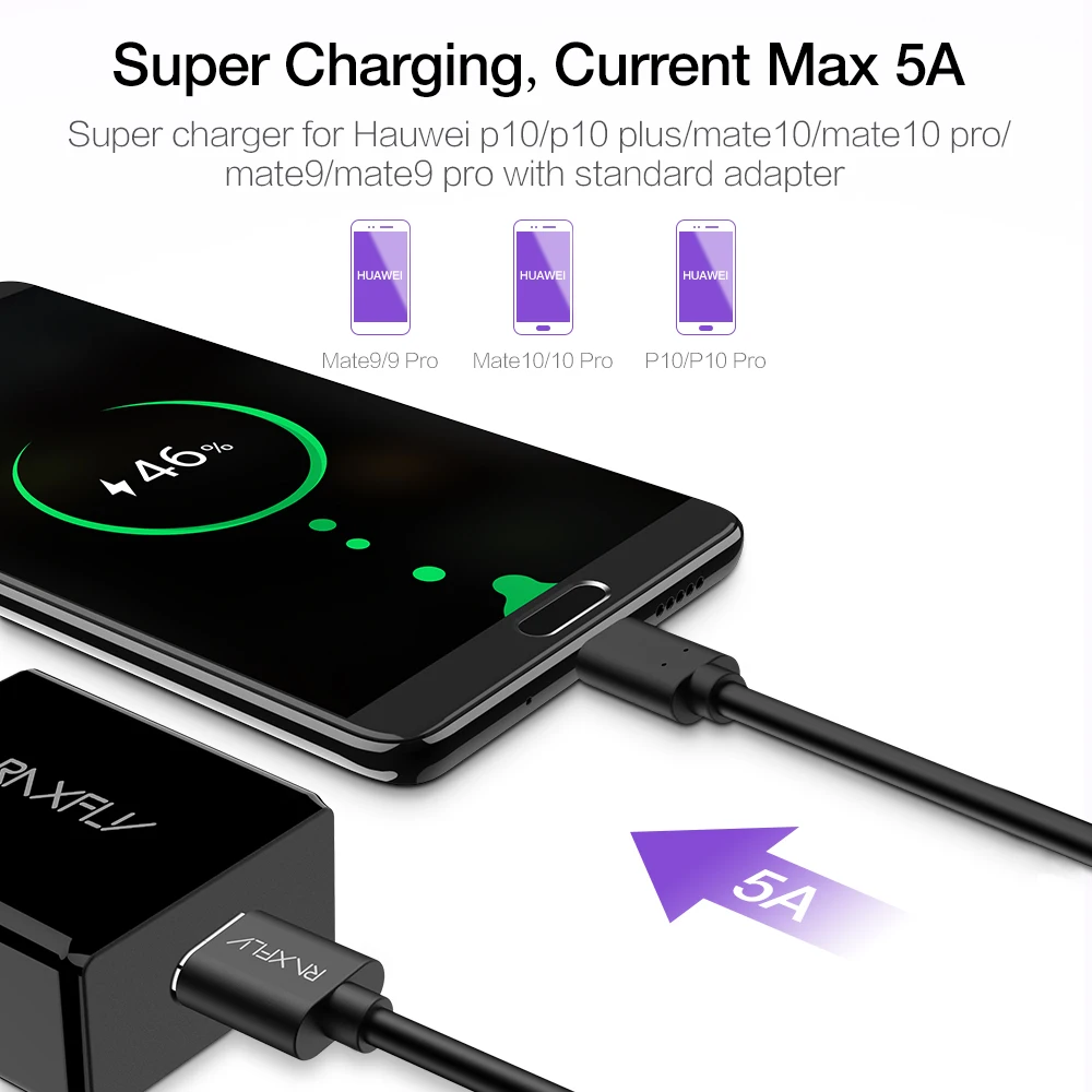RAXFLY 5A USB C кабель для huawei mate 20 P20 Pro 3 1 usb type Быстрая зарядка супер type-C провод Honor V10 10 |