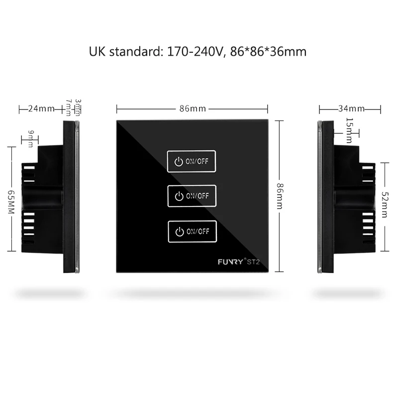 Funry ST2 3Gang Великобритания Стандартный переключатель дистанционного управления