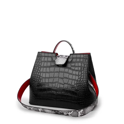 small black Luxury Crocodile Women Handbag Snakeskin Wide Shoulder Strap Bucket Bag Designer Shoulder Bag Buckle High Capacity Totes - Цвет: small black