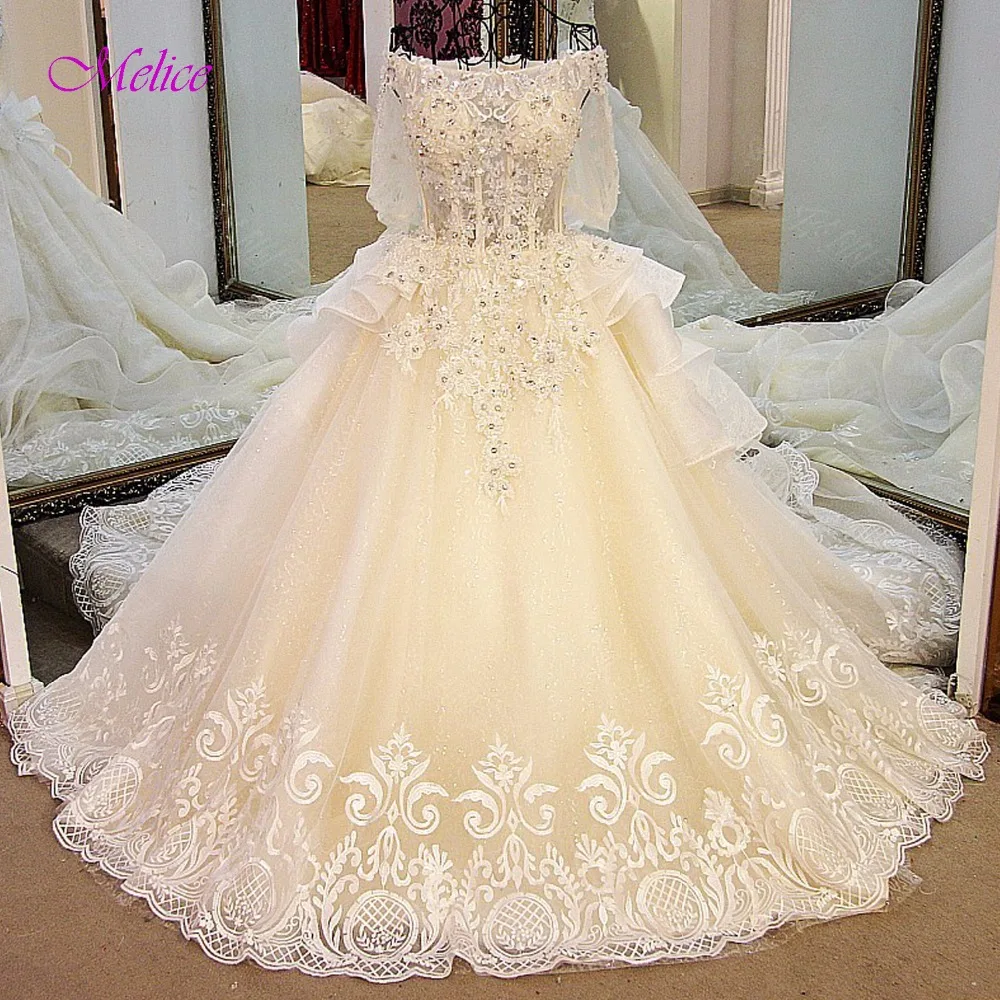 Vestido de Noiva Великолепные Аппликации Королевский поезд А силуэта Свадебные платья