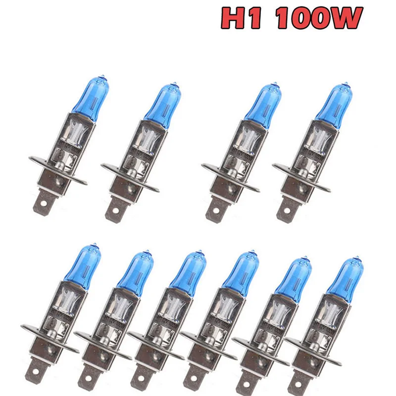 10x H1 DC 12V 100W 6000K автомобильные ксеноновые галогенные фары, лампы для фар, синий корпус, основание из алюминиевого сплава