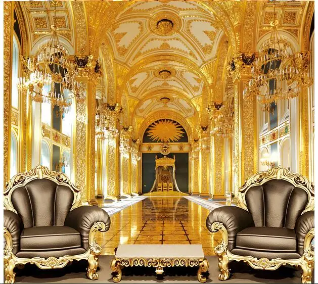 3d обои на заказ фото Нетканая настенная наклейка 3 d Золотой дворец коридоры