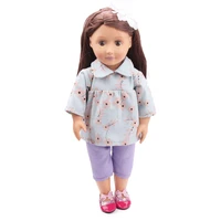 doll clothes cute baby spring light green set purple pants fit 18 inch girl dolls and 43 cm baby dolls c3