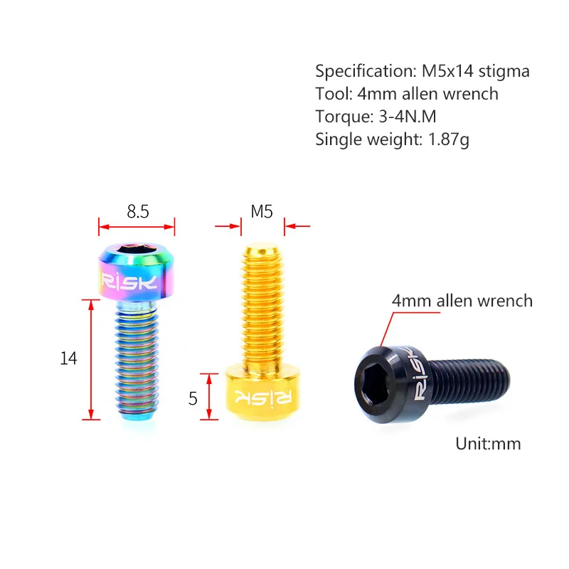 2 шт. M5* 14 титановый тормозной рычаг болты для MTB переключатель рычаг винты фиксированная Тормозная ручка болт 4 цвета запчасти для велосипеда
