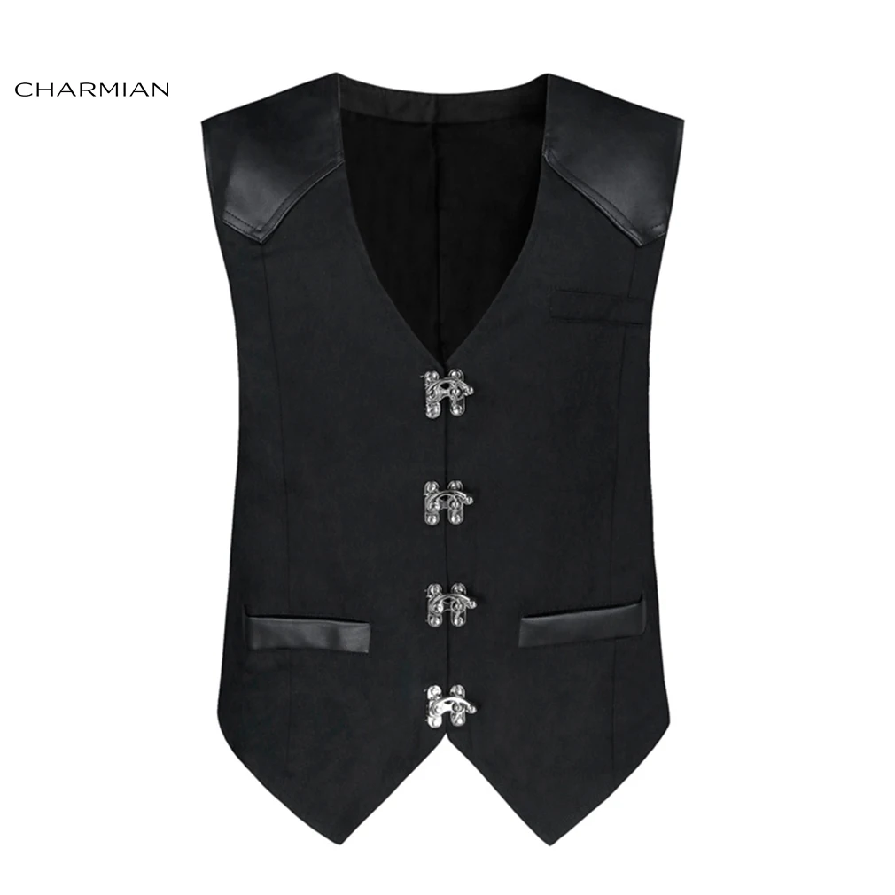 Мужское пальто Charmian из искусственной кожи в стиле стимпанк вечернее с V образным