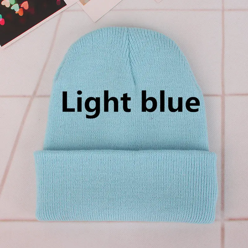 DIY design Accepts One Winter Beanie 24 Colors Hats Printing Your Own Logo Customized Fashion Warm Cap Unisex Elasticity Knit - Цвет: Небесно-голубой