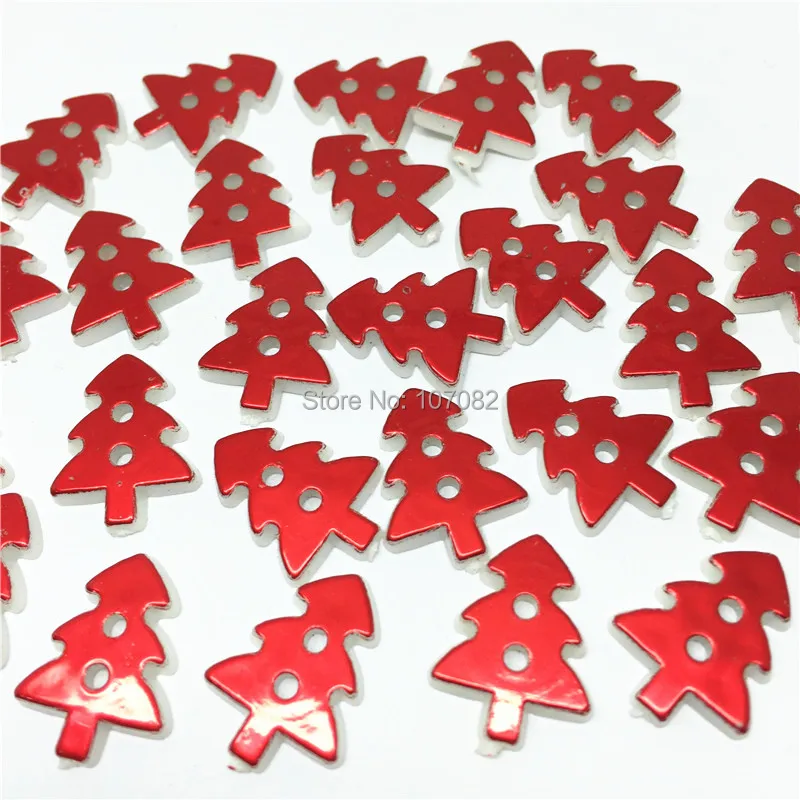 

300pcs Metallic Red Color Surface Christmas Tree Buttons Resin 2 Holes Sewing Button Embellishments For Cardmaking 13x17mm