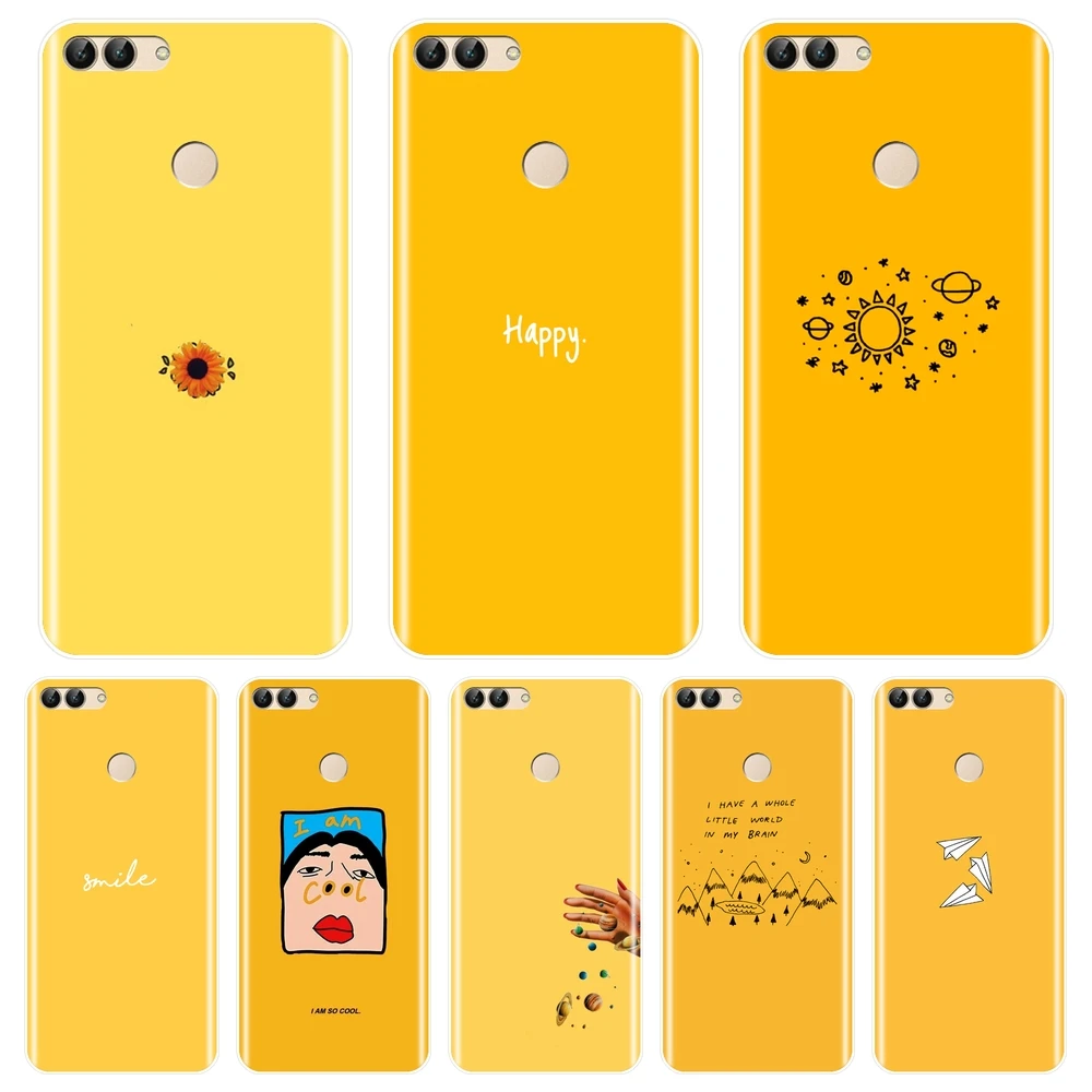 Желтый мягкий чехол накладка с космическим рисунком для Huawei P9 P10 Plus P20 Lite Pro P