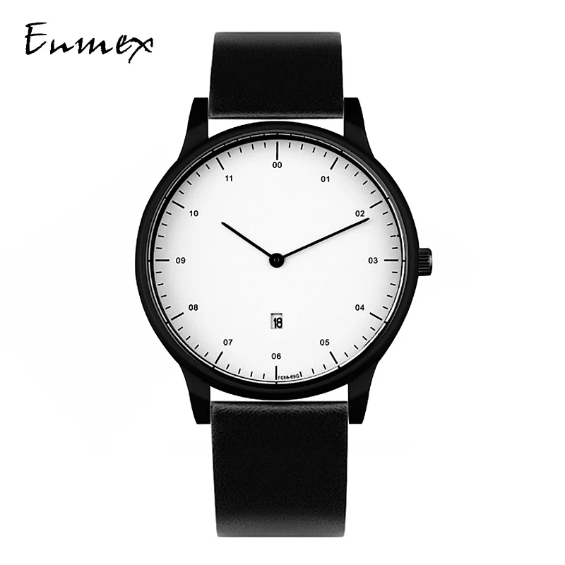 

2018 gift Enmex cool style wristwatch Two hands calendar simple stylish with Simple aesthetics leather quartz fashion watch