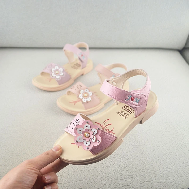 

Girls Princess Beach Sandals Cute Flower Children Summer Shoes Anti Slip Diamond Kids Sandal For Girls Roman Shoes KS240