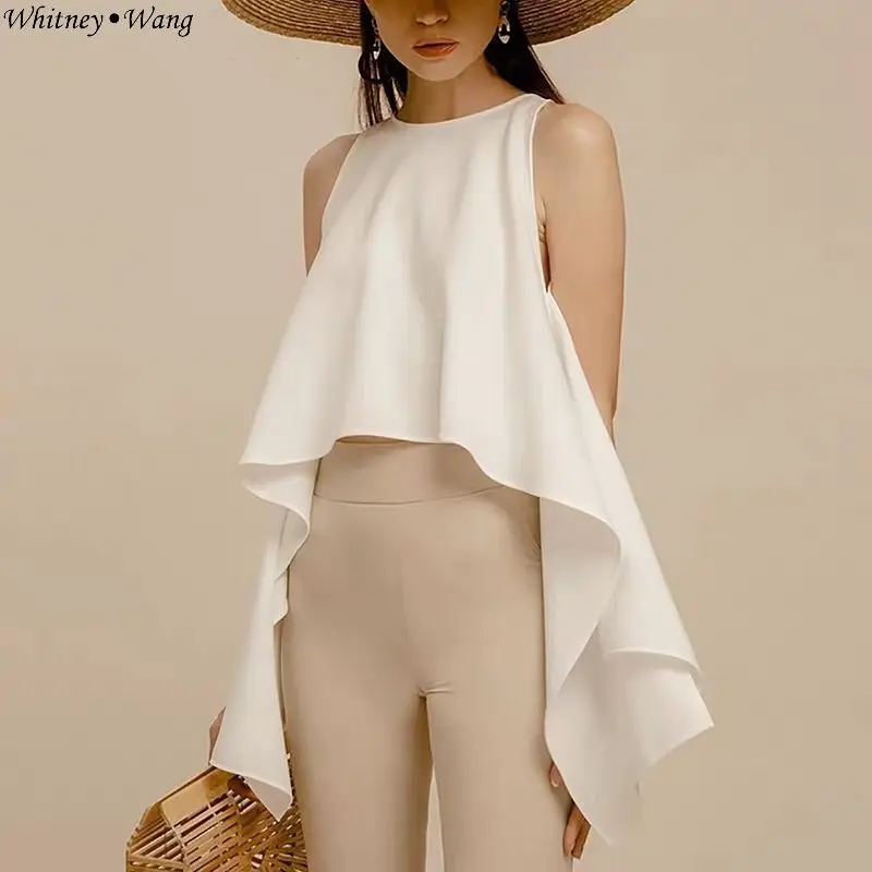 WHITNEY WANG блузки для женщин 2019 летняя модная уличная Элегантная блузка с оборками