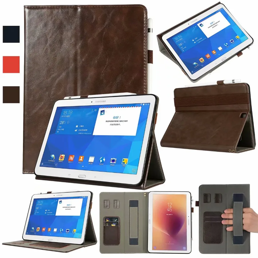 Коричневый Чехол для samsung Galaxy Tab S2 9,7 T810 T813N T815 T819 SM-T810 чехол для планшета из искусственной кожи чехол-подставка+ пленка+ ручка - Цвет: Коричневый