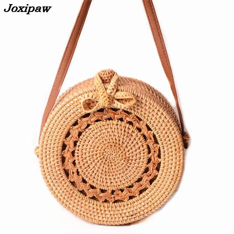 

2018 Round Straw Bags Women Summer Rattan Bag Handmade Woven Beach Cross Body Bag Circle Bohemia Handbag Bali Joxiapw